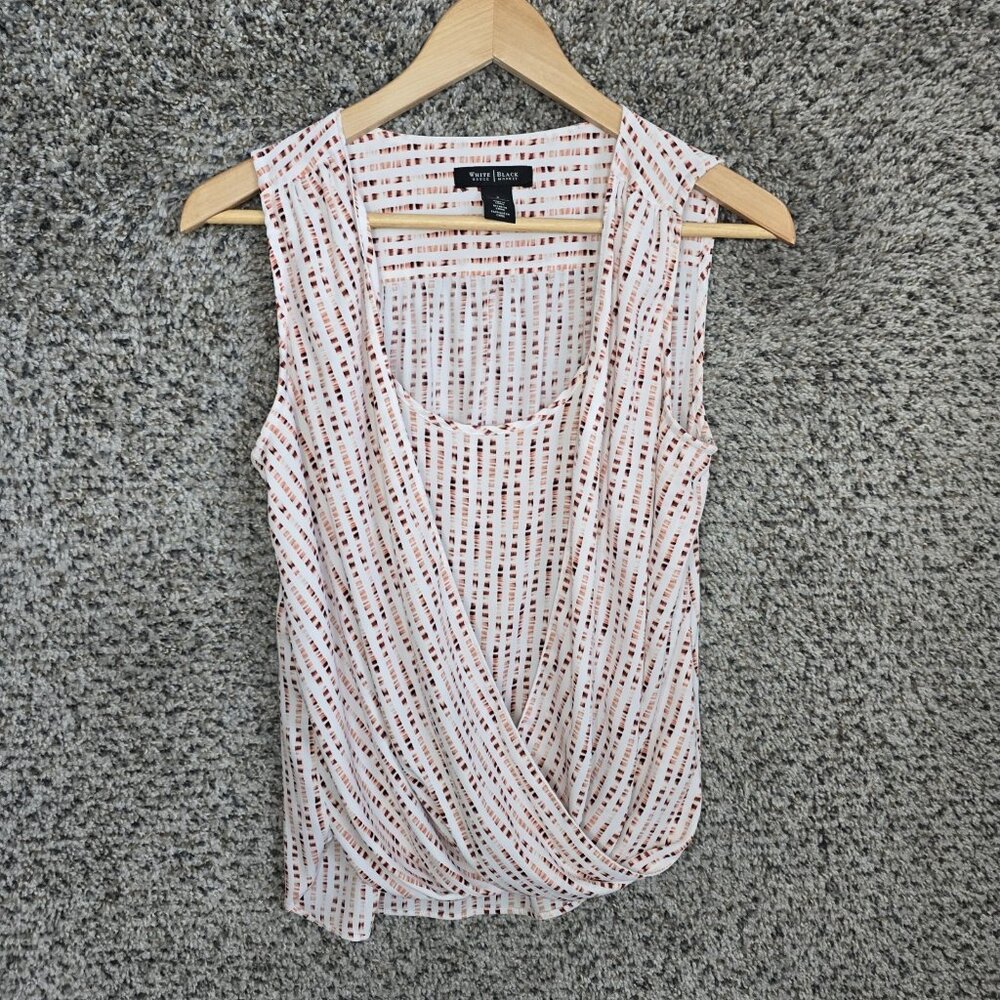 White‎ House Black Market Top Womens 2 Pink Printed Scoop Neck Sleeveless Blouse